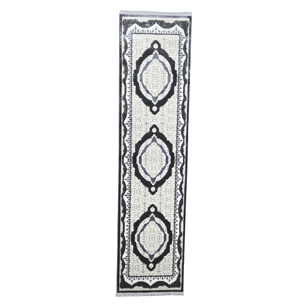 300 x 80 cm Persian Design Machine Made Runner Rug in Anthracite & Beige