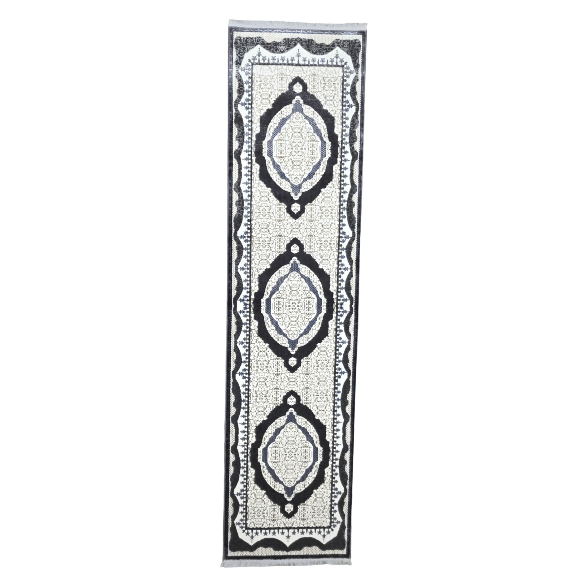 300 x 80 cm Persian Design Machine Made Runner Rug in Anthracite & Beige