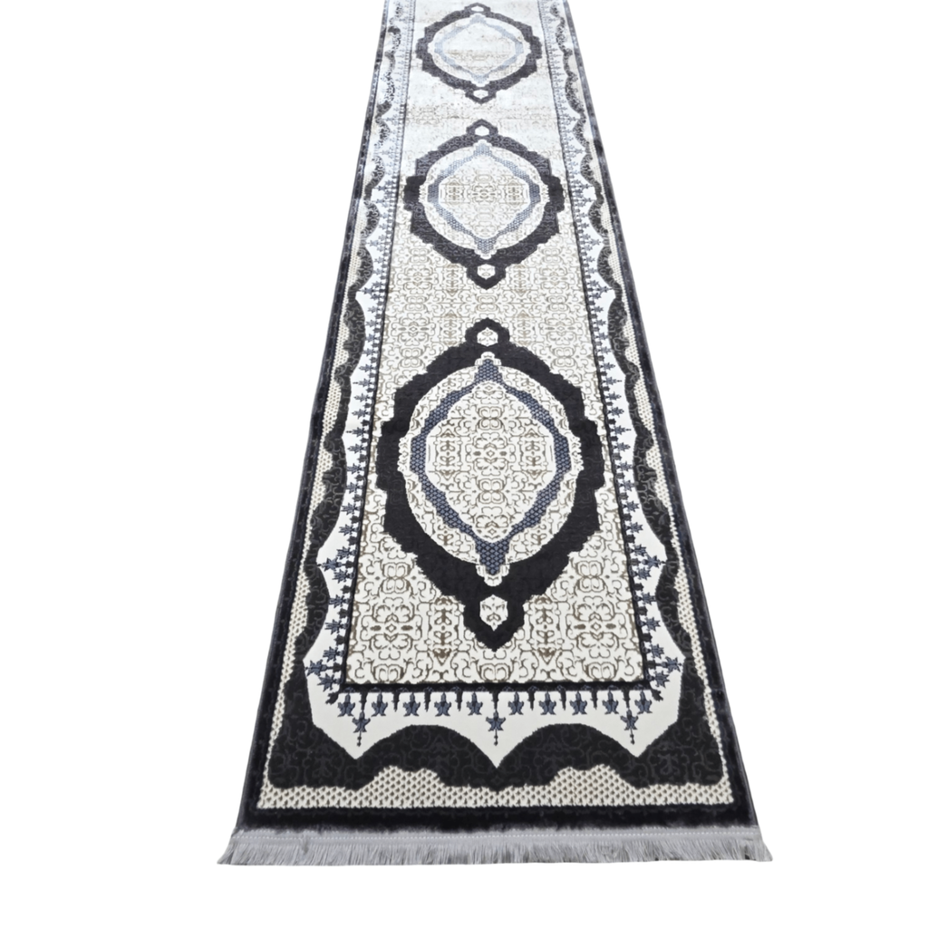 Anthracite and beige Persian runner rug detail