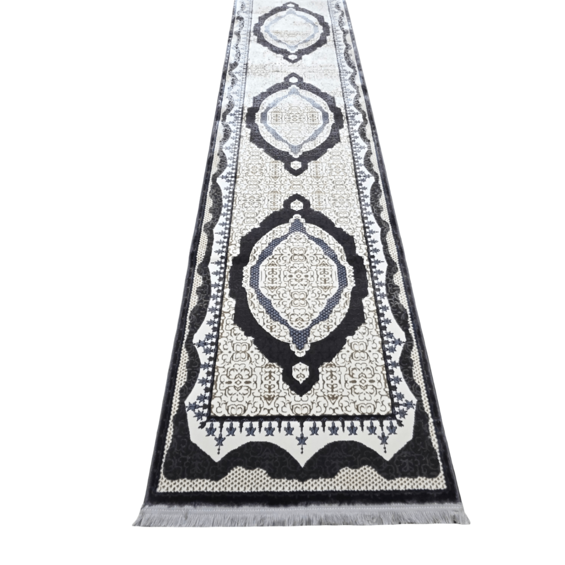 Anthracite and beige Persian runner rug detail