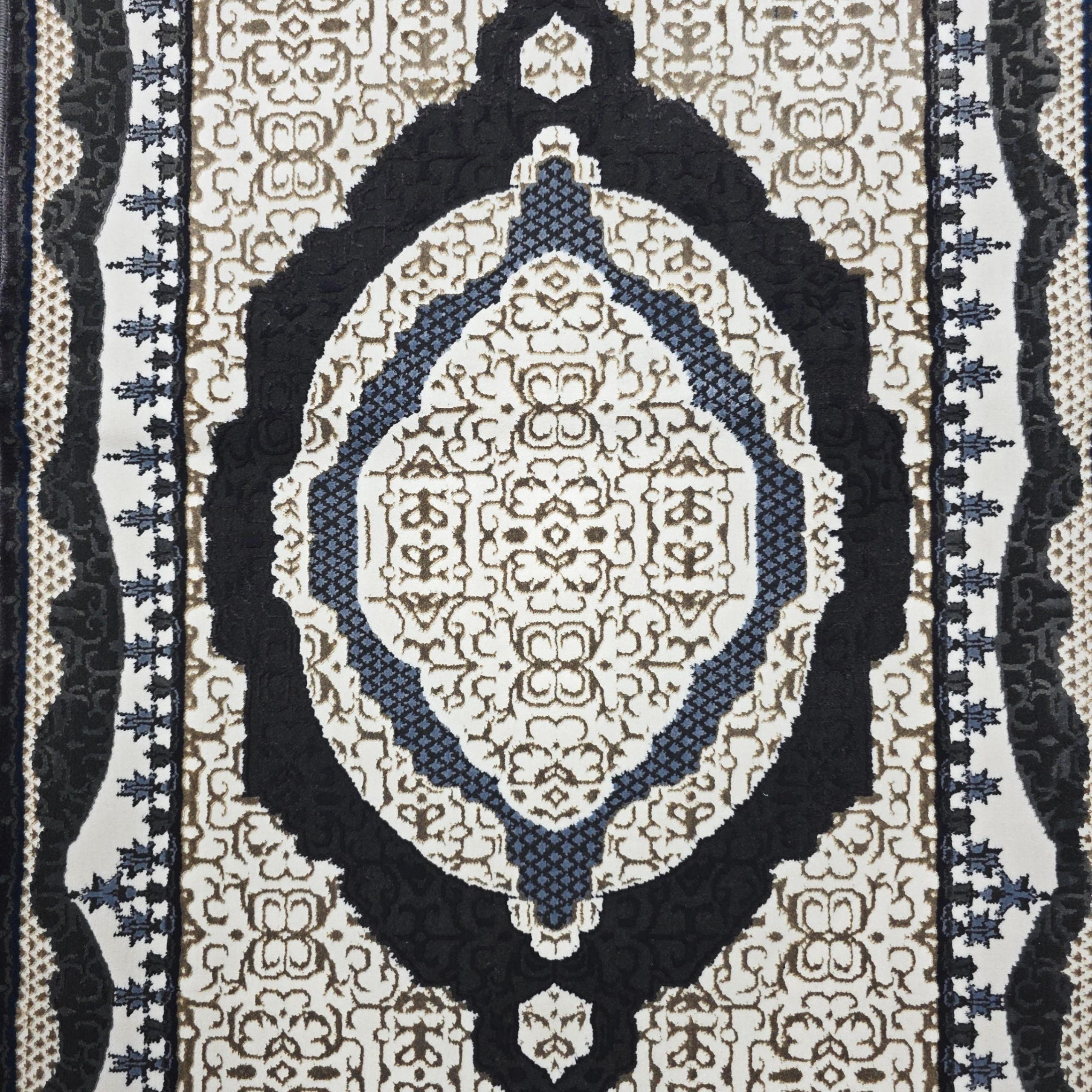 Anthracite and beige Persian runner rug detail