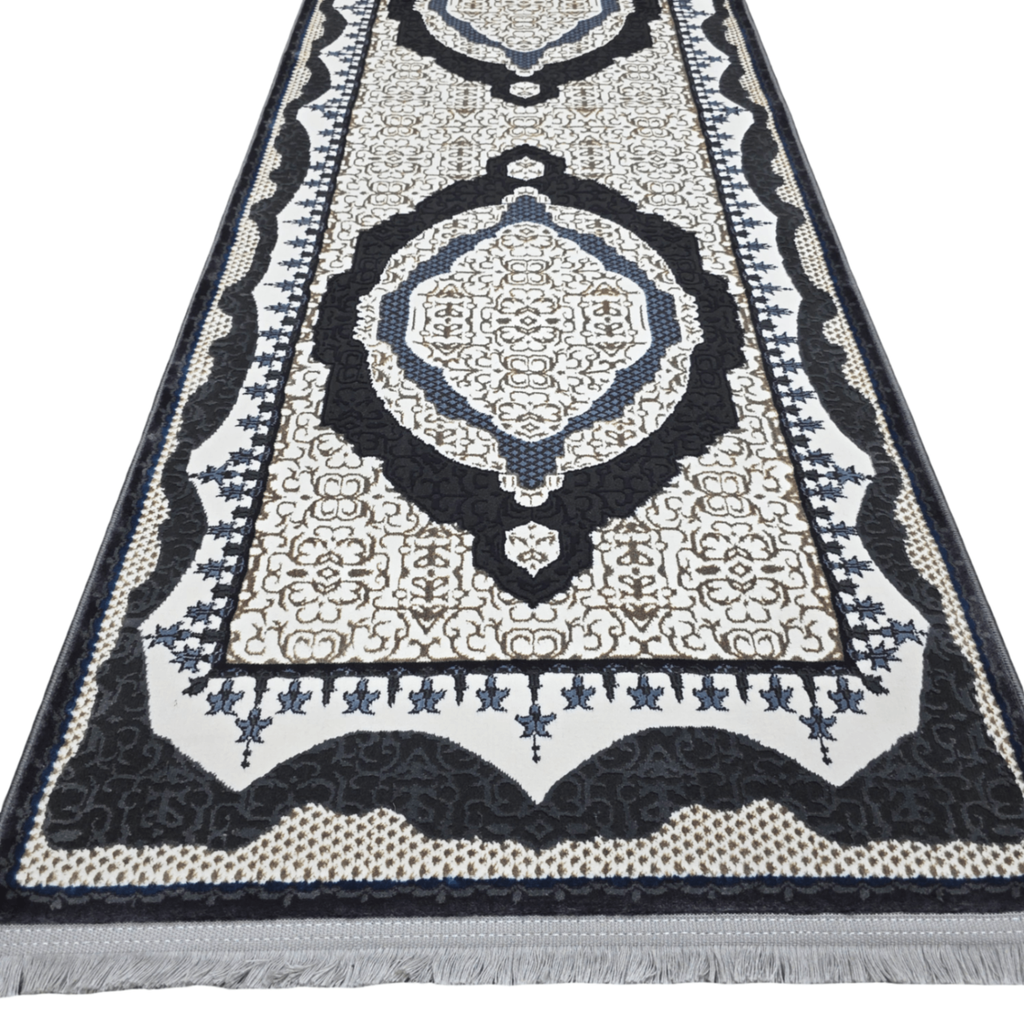 Anthracite and beige Persian runner rug detail