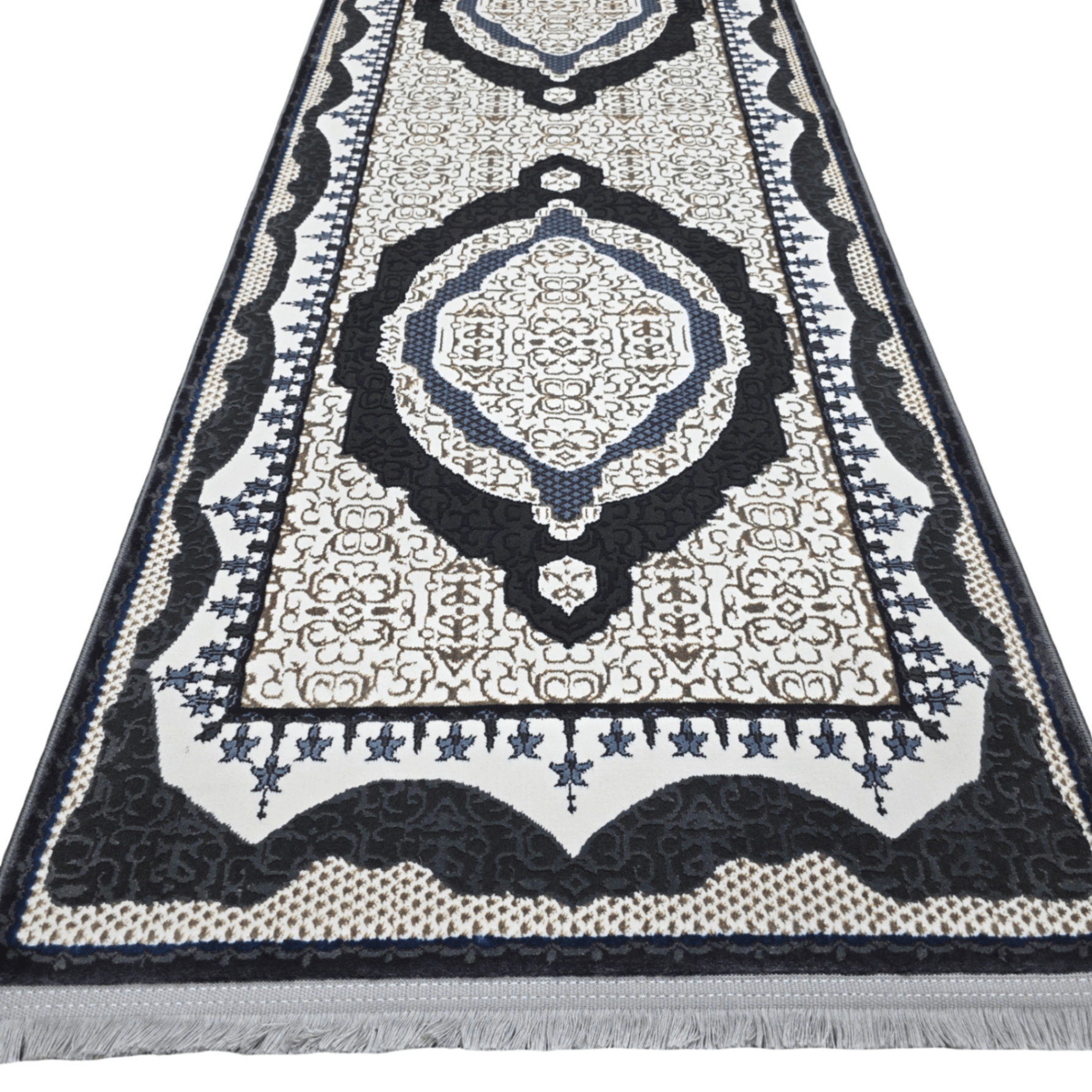 Anthracite and beige Persian runner rug detail