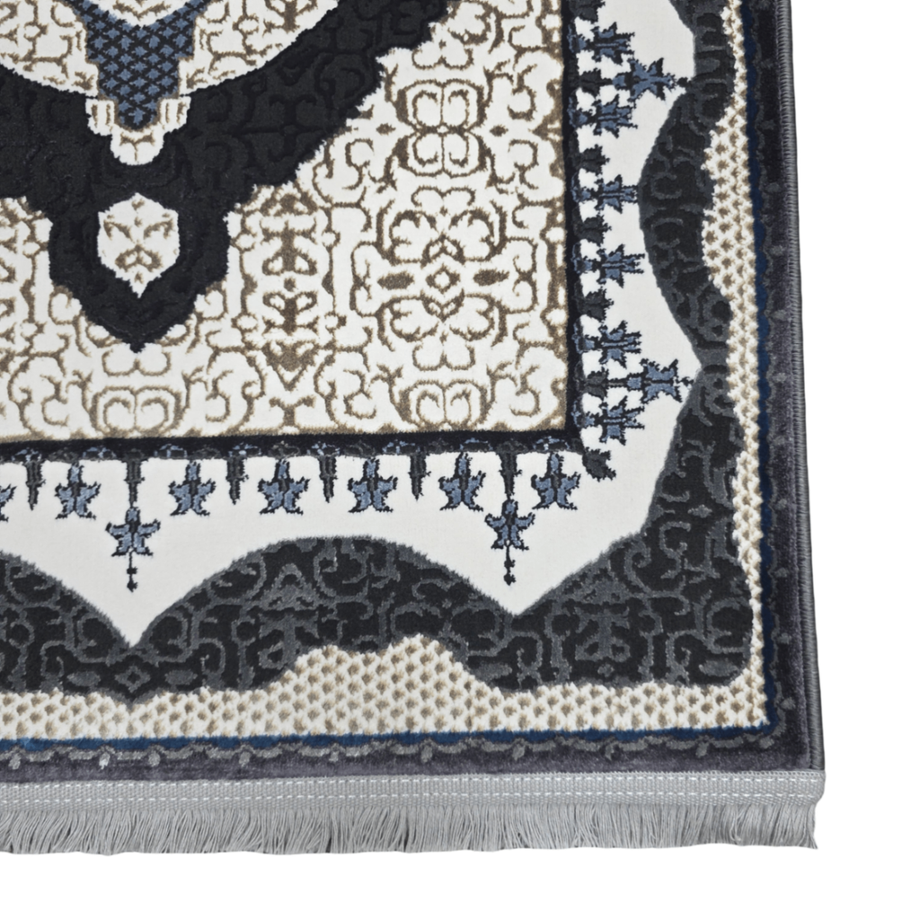 Anthracite and beige Persian runner rug detail