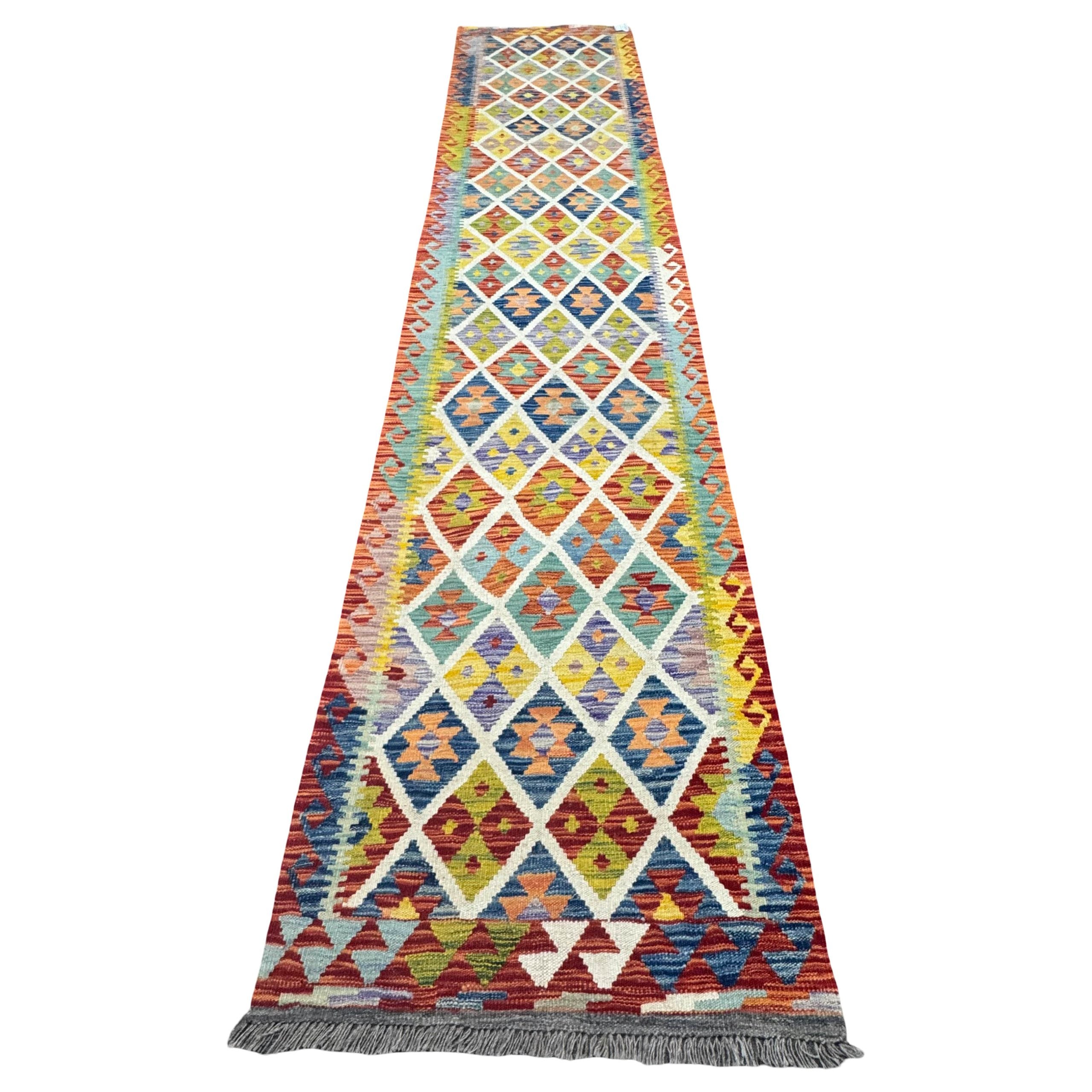 388 x 84 cm Hand-Woven Afghan Kilim Runner