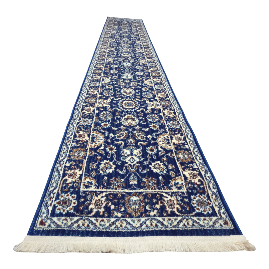 400 x 80 cm Persian Design Machine Made Runner Rug in Blue & Turquoise