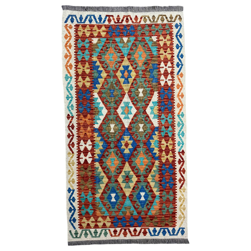 193 × 103 cm Hand-Woven Afghan Kilim Rug – Wool Flatweave