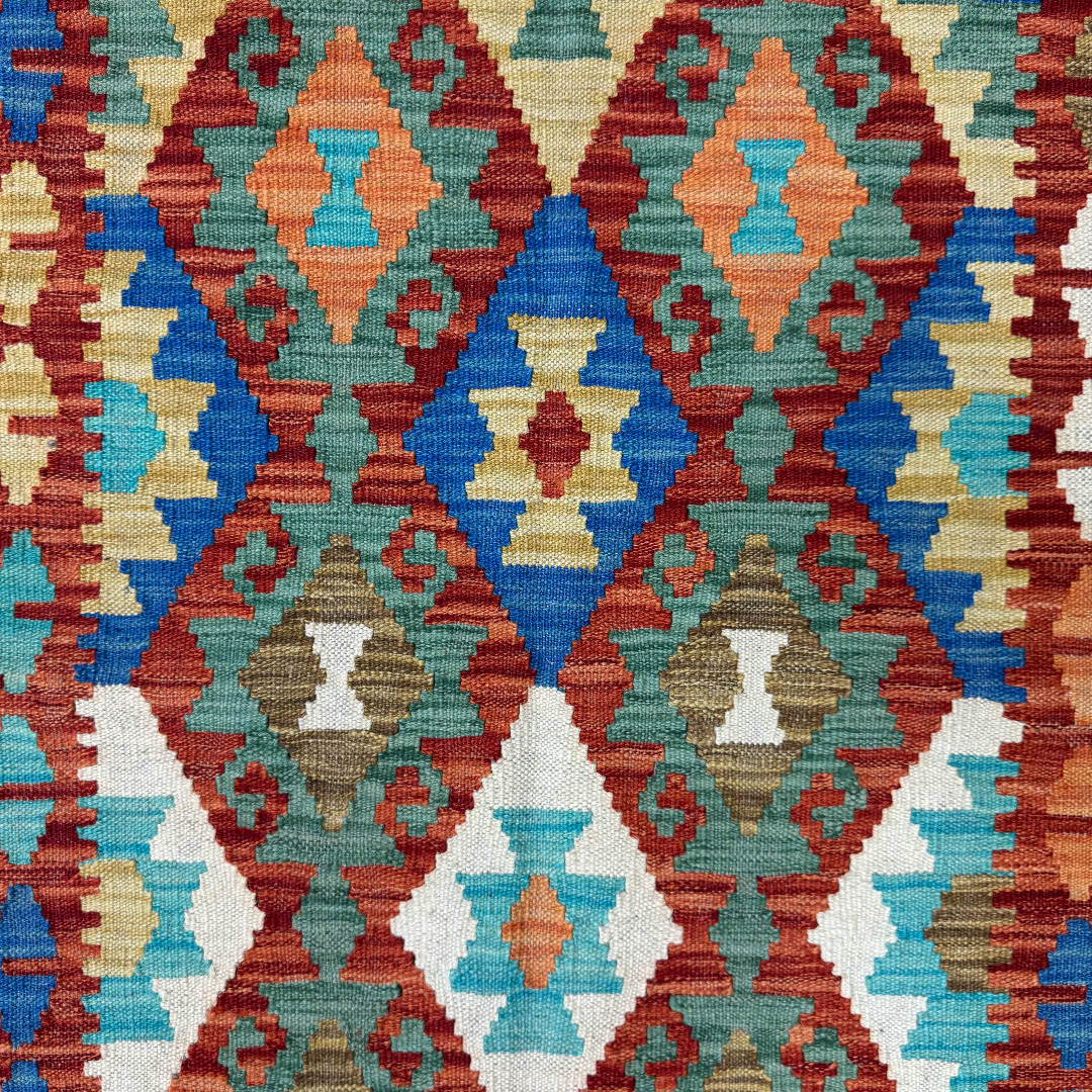 193 × 103 cm Hand-Woven Afghan Kilim Rug – Wool Flatweave
