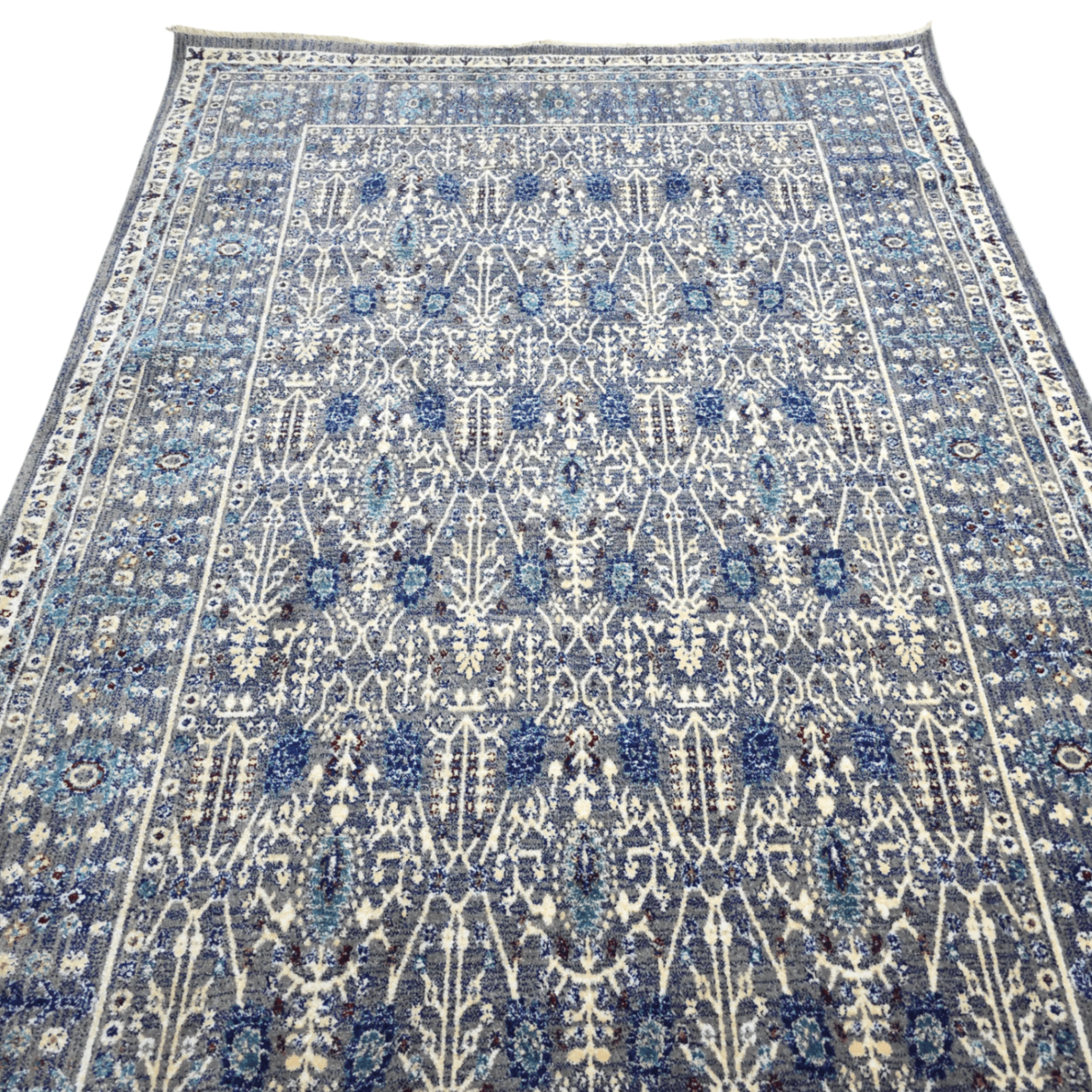 Grey and dark blue traditional oriental rug detail