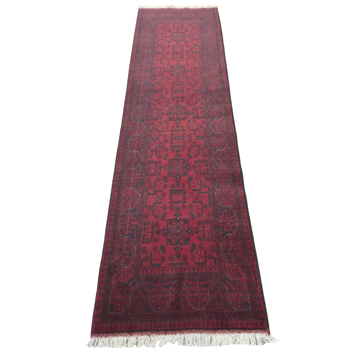 294 x 80 cm Hand Knotted Afghan Turkmen Wool Runner Rug