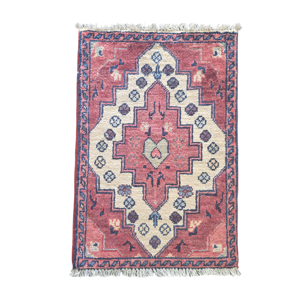 60 x 40 cm Afghan Chobi Hand-Knotted Wool Rug in Light Pink