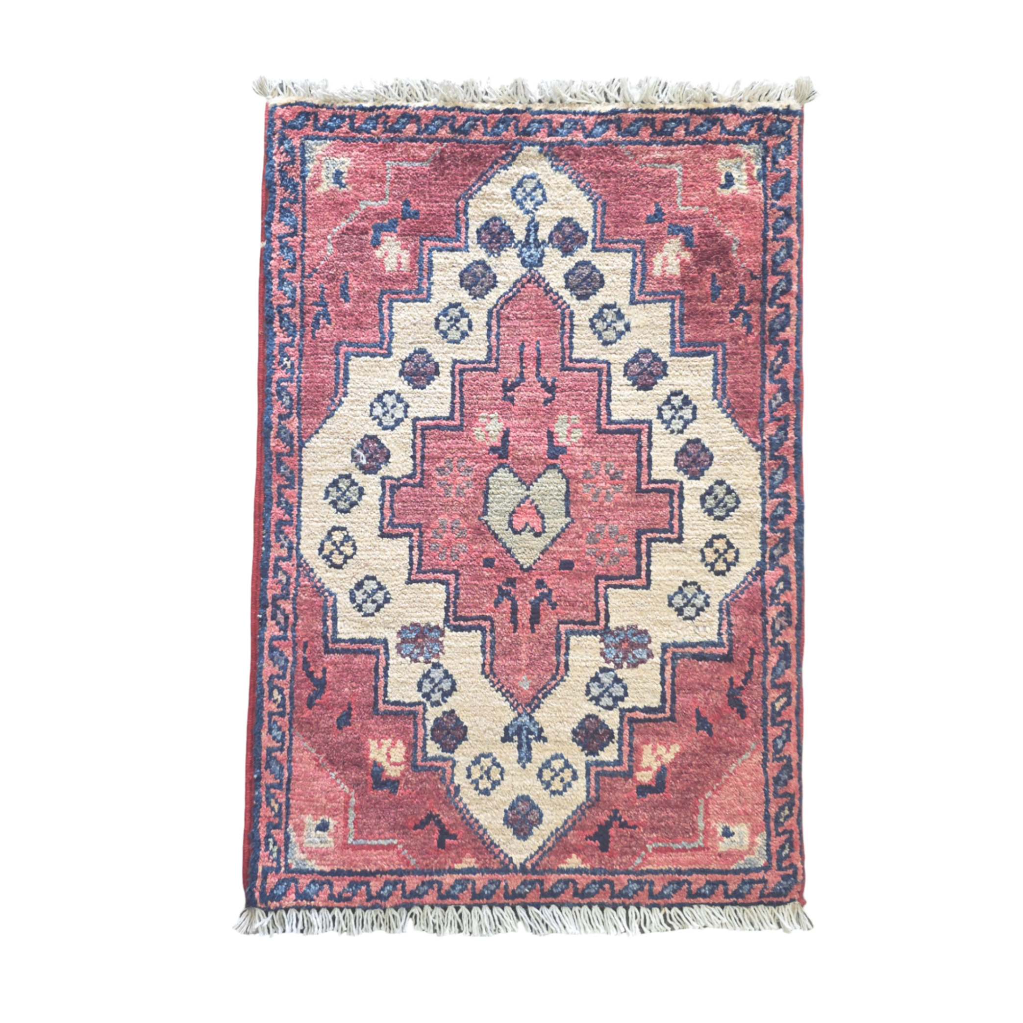 60 x 40 cm Afghan Chobi Hand-Knotted Wool Rug in Light Pink
