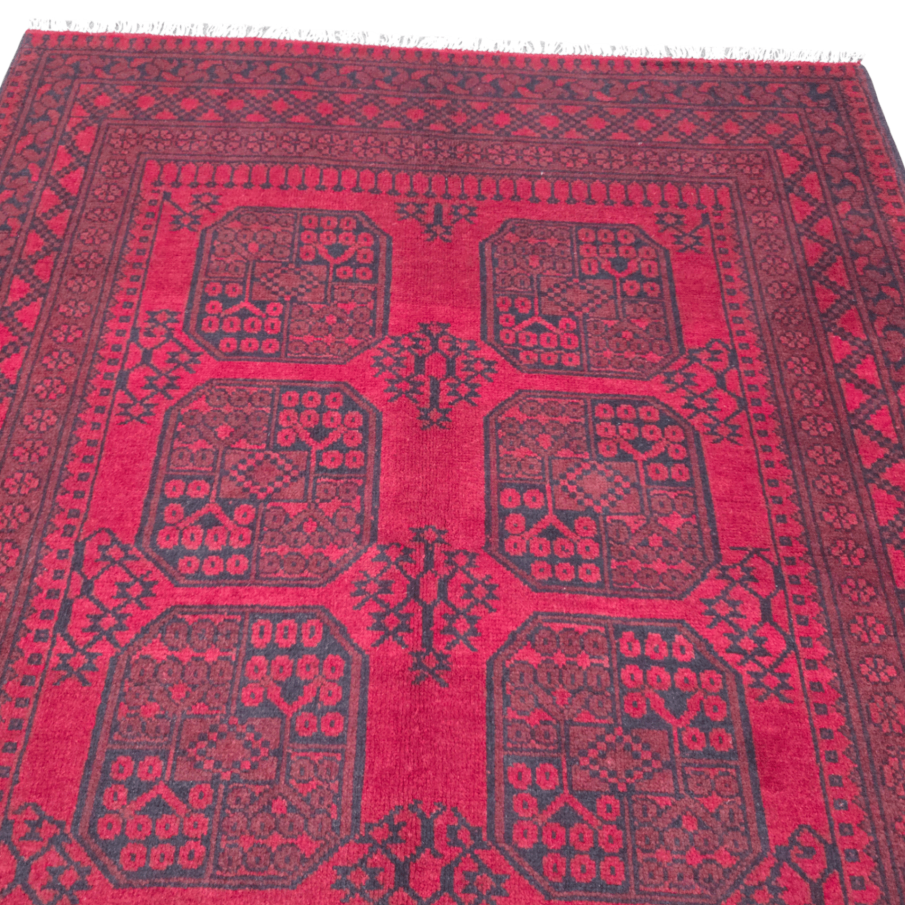 193 x 150 cm Hand-Woven Red Afghan Akche Wool Rug