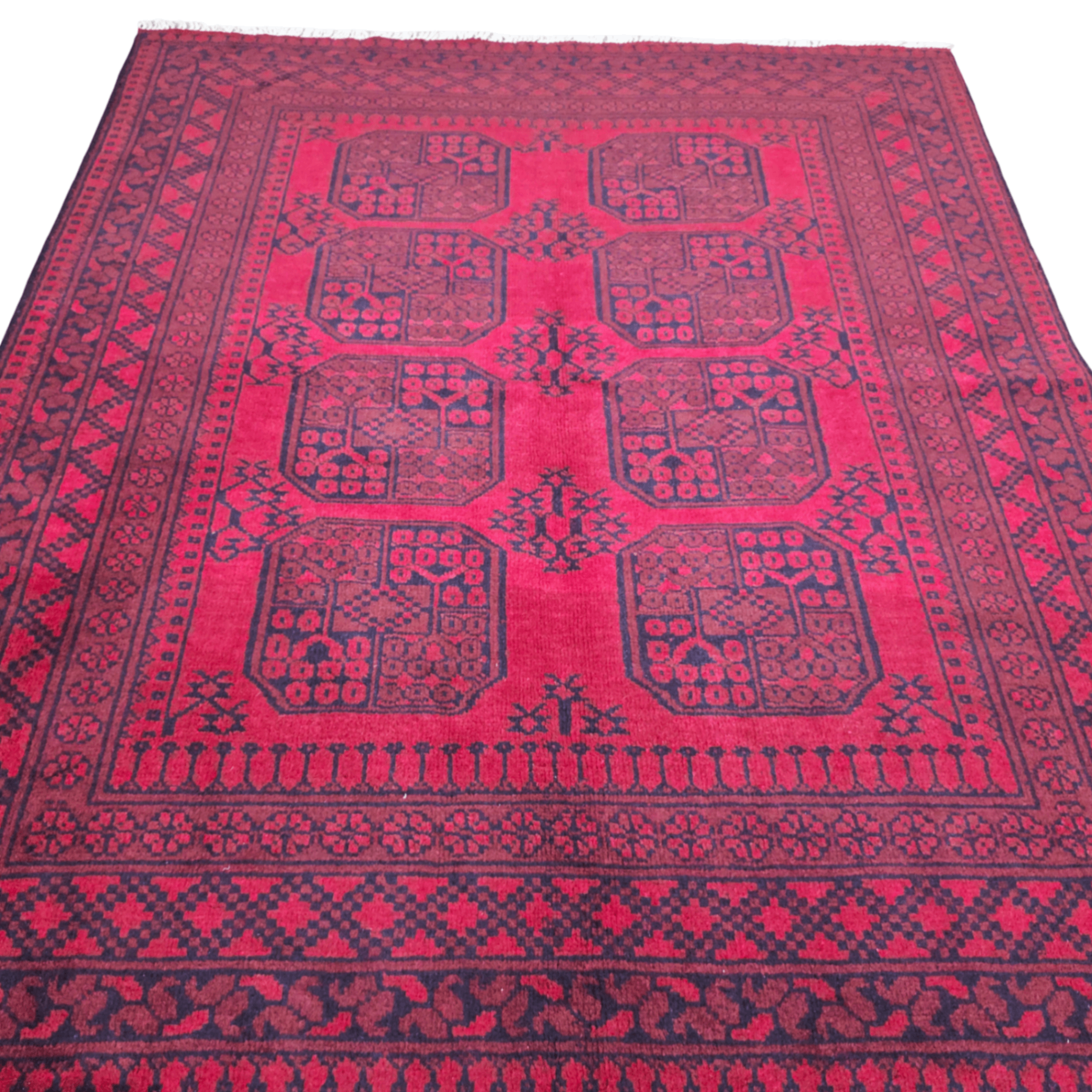 193 x 150 cm Hand-Woven Red Afghan Akche Wool Rug