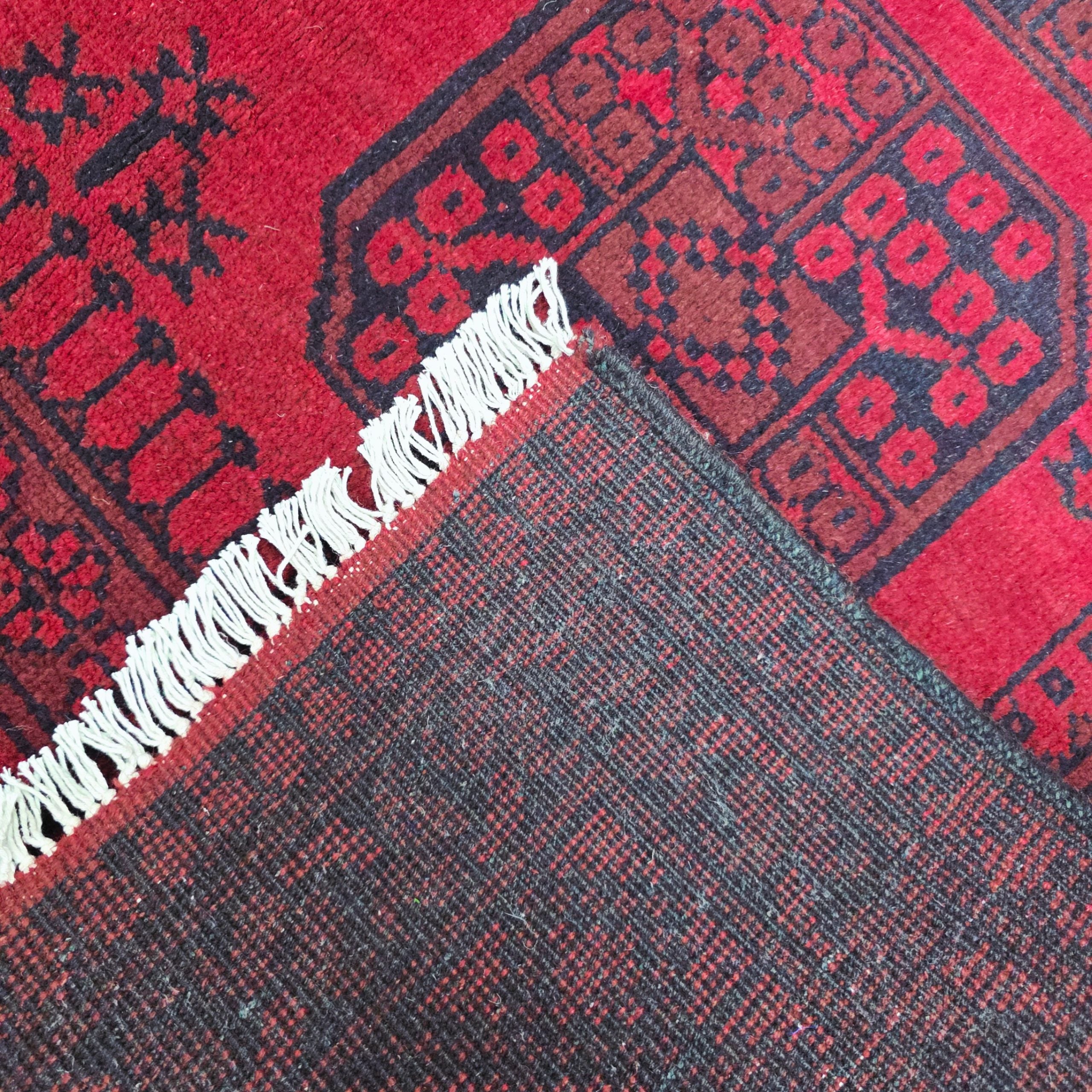 193 x 150 cm Hand-Woven Red Afghan Akche Wool Rug