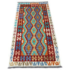 197 × 108 cm Hand-Woven Afghan Kilim Rug – Wool Flatweave