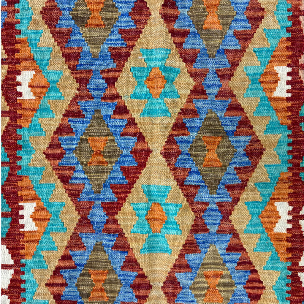 197 × 108 cm Hand-Woven Afghan Kilim Rug – Wool Flatweave
