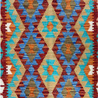 197 × 108 cm Hand-Woven Afghan Kilim Rug – Wool Flatweave