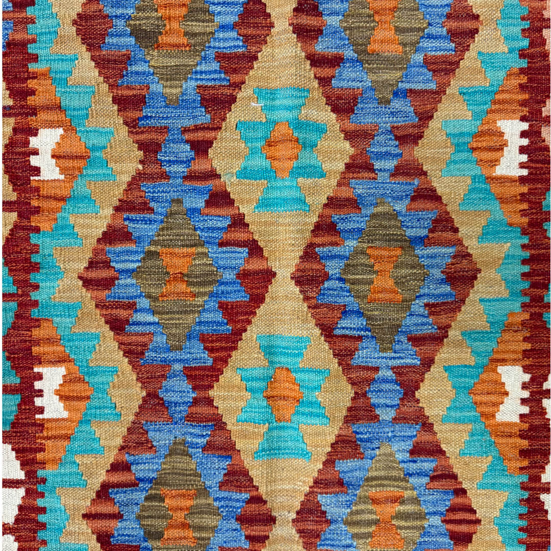 197 × 108 cm Hand-Woven Afghan Kilim Rug – Wool Flatweave