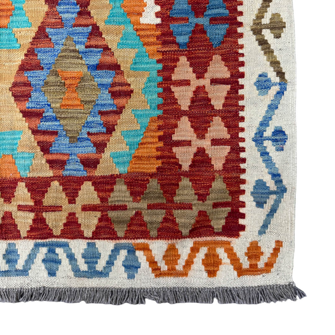 197 × 108 cm Hand-Woven Afghan Kilim Rug – Wool Flatweave