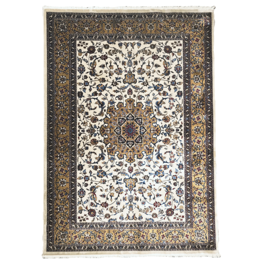 230 x 160 cm Persian Beige Kashan Design Machine Made Rug