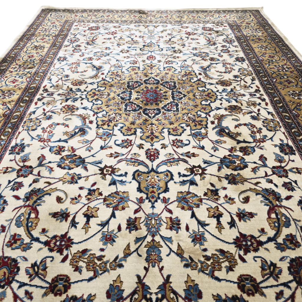 230 x 160 cm Persian Beige Kashan Design Machine Made Rug