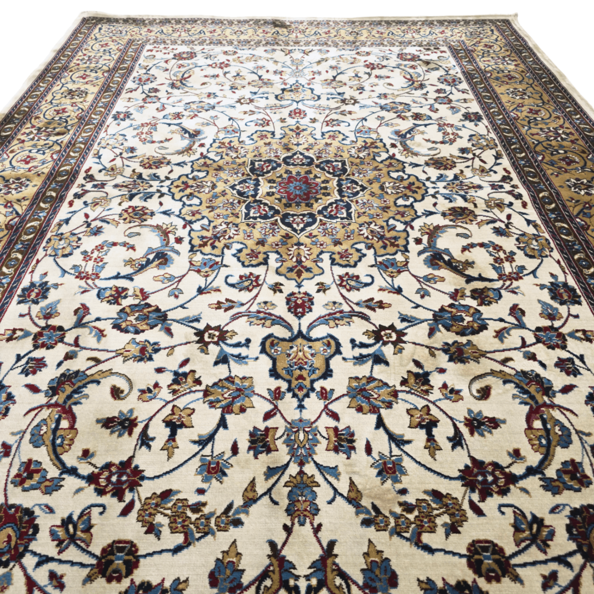 230 x 160 cm Persian Beige Kashan Design Machine Made Rug