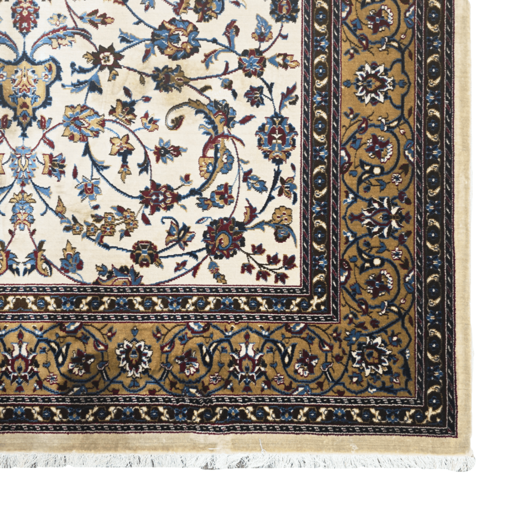 230 x 160 cm Persian Beige Kashan Design Machine Made Rug