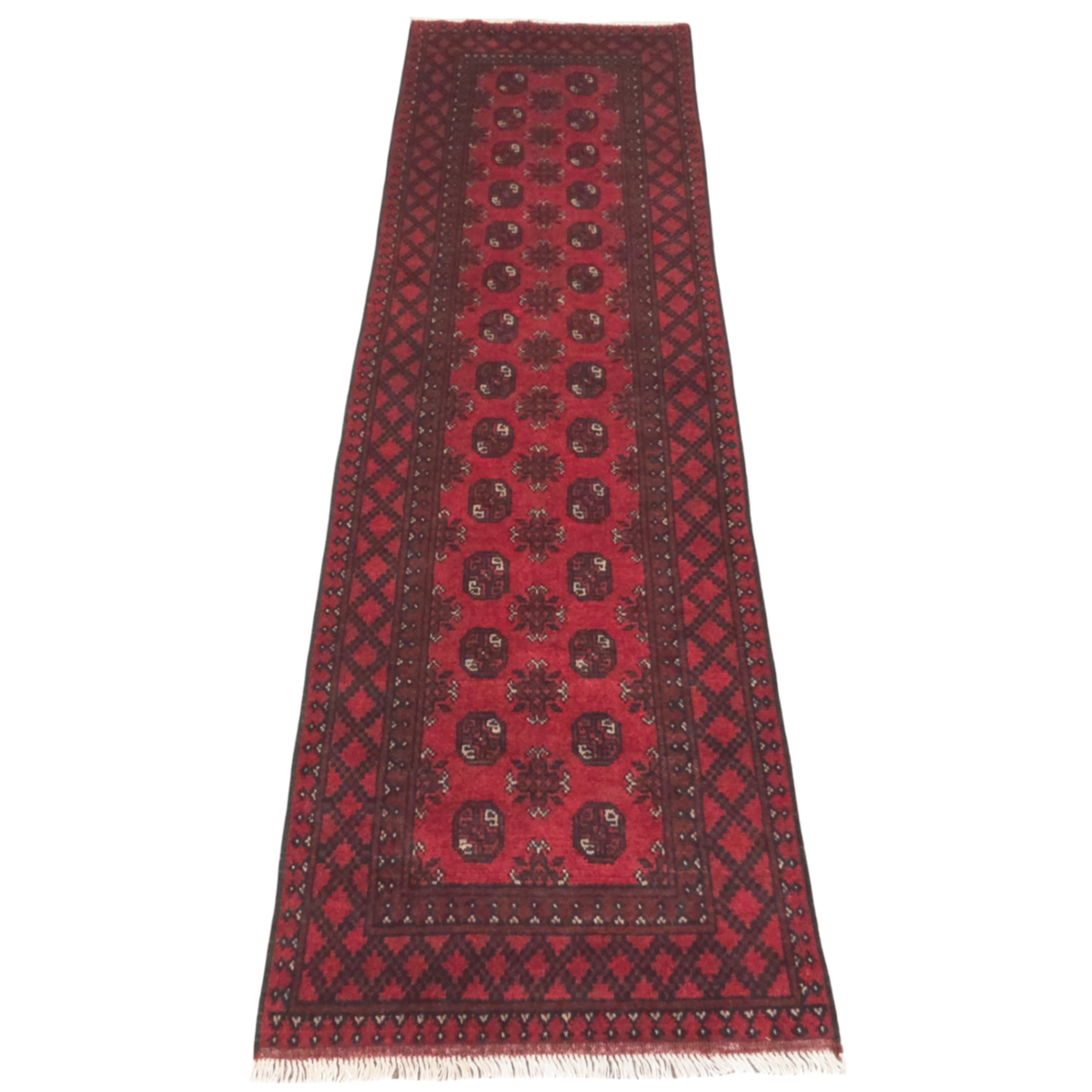 252 x 79 cm Hand-Knotted Red Afghan Akche Runner Rug