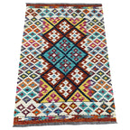 143 × 103 cm Hand-Woven Afghan Kilim Rug – Wool Flatweave