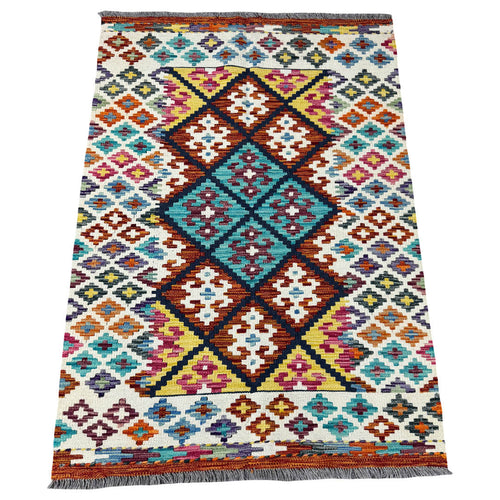143 × 103 cm Hand-Woven Afghan Kilim Rug – Wool Flatweave