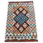 143 × 103 cm Hand-Woven Afghan Kilim Rug – Wool Flatweave