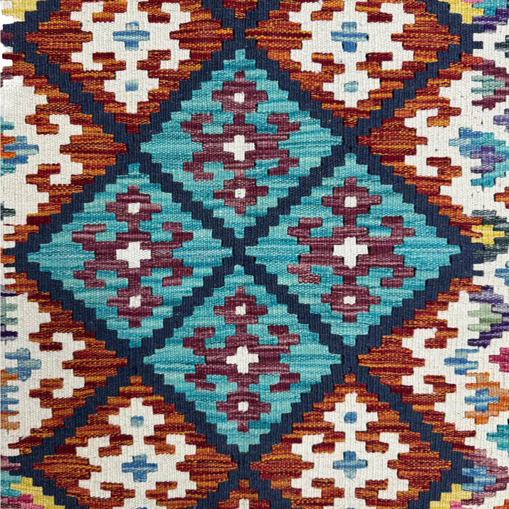 143 × 103 cm Hand-Woven Afghan Kilim Rug – Wool Flatweave