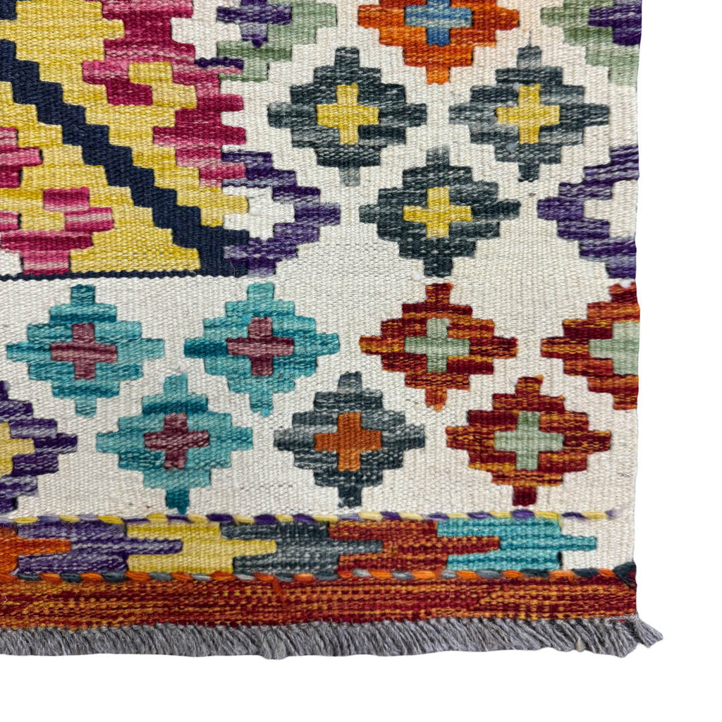143 × 103 cm Hand-Woven Afghan Kilim Rug – Wool Flatweave