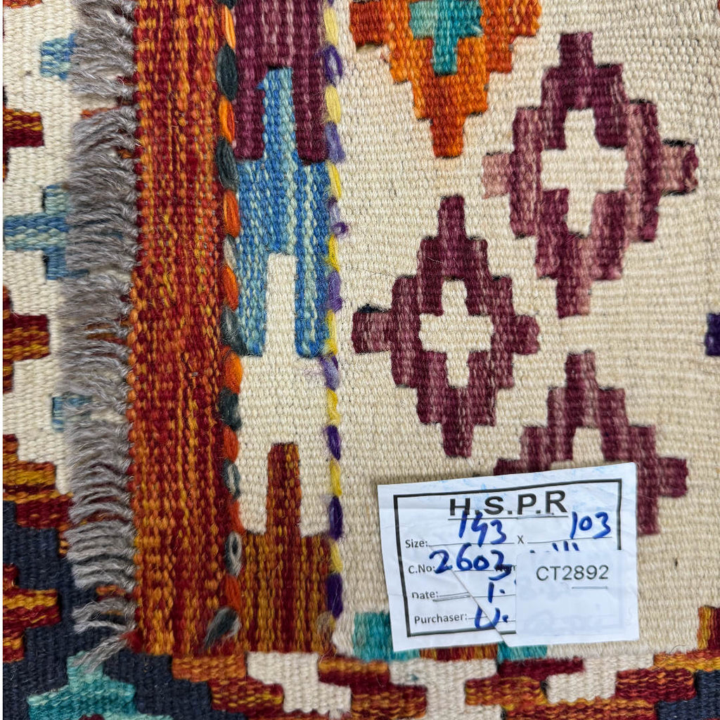 143 × 103 cm Hand-Woven Afghan Kilim Rug – Wool Flatweave