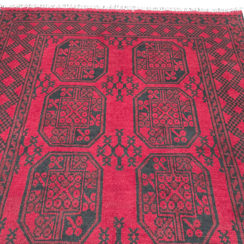 198 x 148 cm Hand-Woven Red Afghan Akche Wool Rug