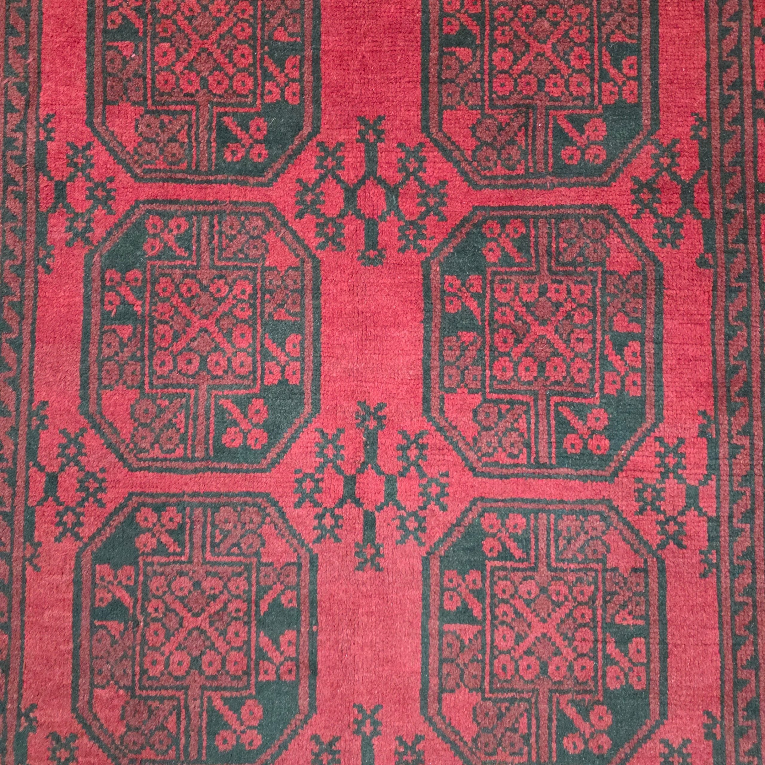 198 x 148 cm Hand-Woven Red Afghan Akche Wool Rug