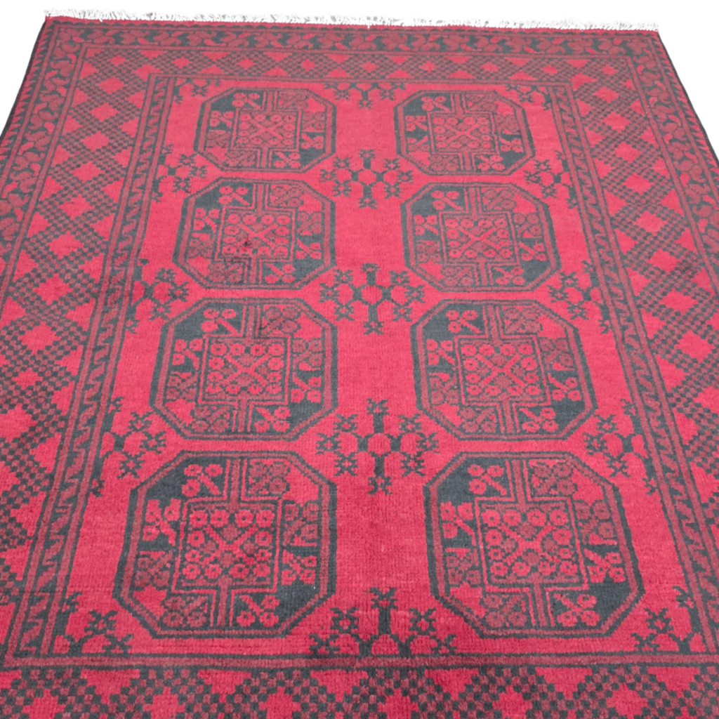 198 x 148 cm Hand-Woven Red Afghan Akche Wool Rug