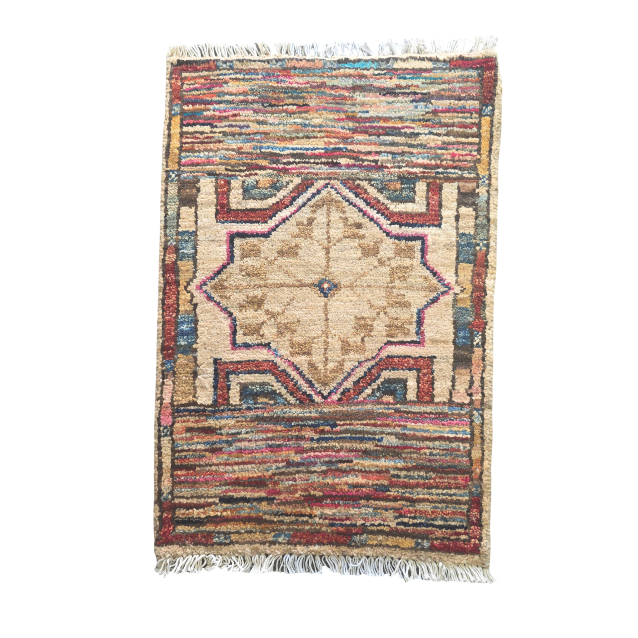 60 x 40 cm Afghan Chobi Hand-Knotted Wool Rug in Light Brown