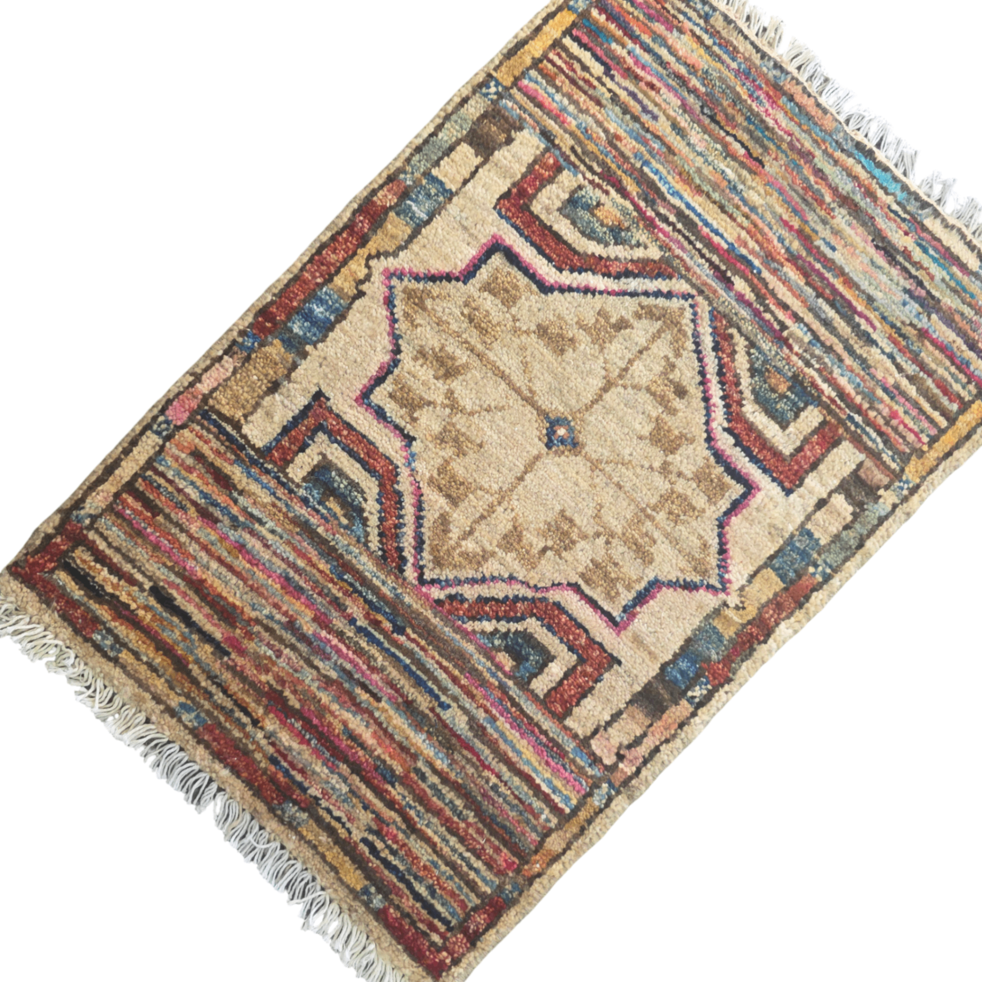 60 x 40 cm Afghan Chobi Hand-Knotted Wool Rug in Light Brown