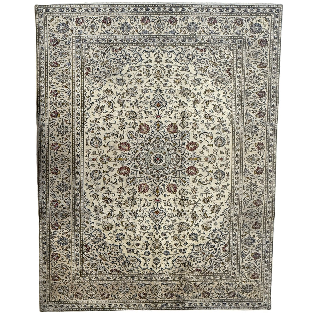 343 x 243 cm Hand Knotted Ivory Kashan Persian Rug