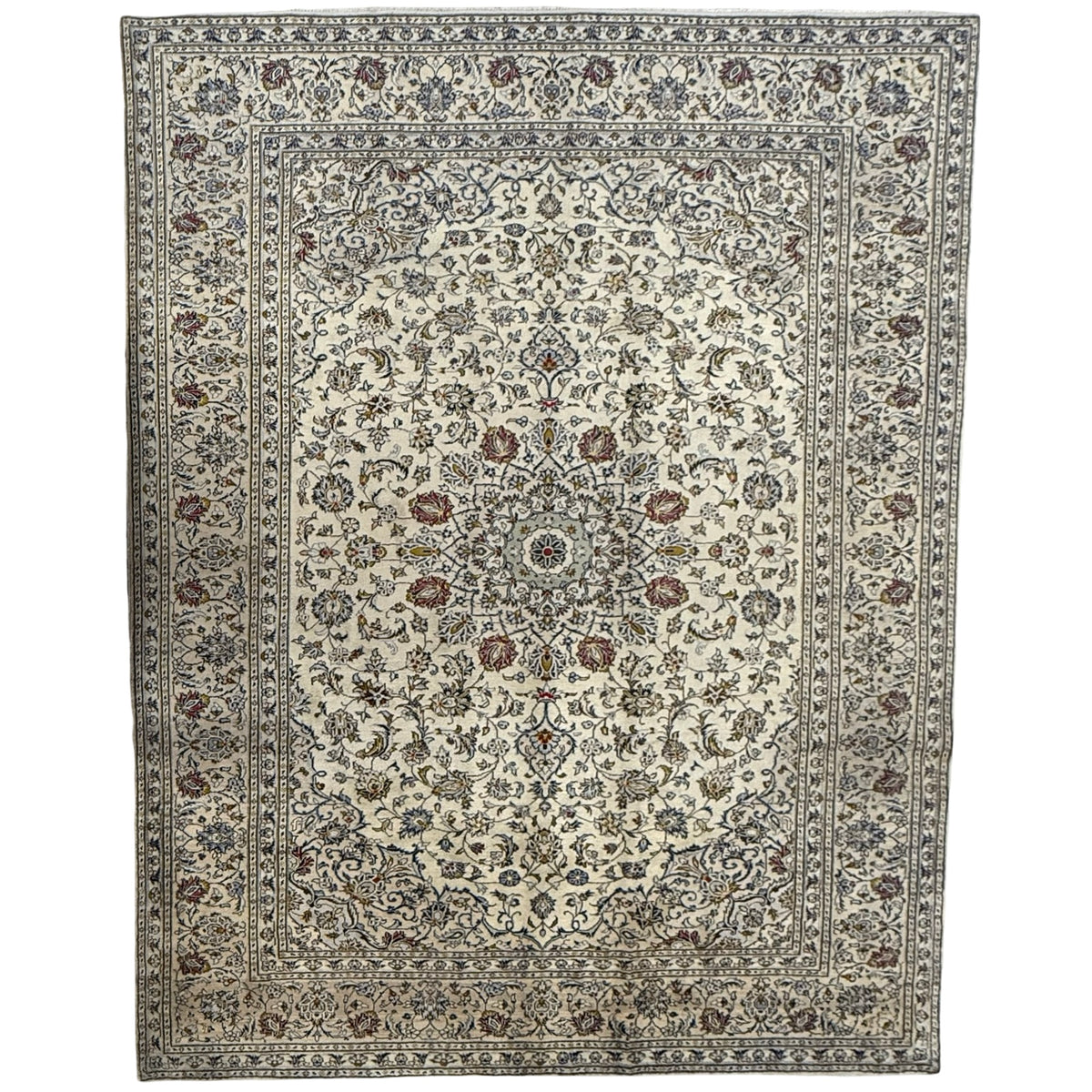343 x 243 cm Hand Knotted Ivory Kashan Persian Rug
