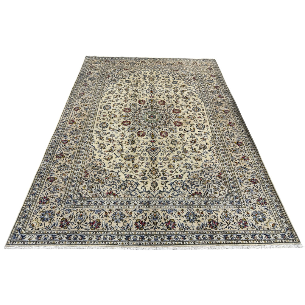 343 x 243 cm Hand Knotted Ivory Kashan Persian Rug