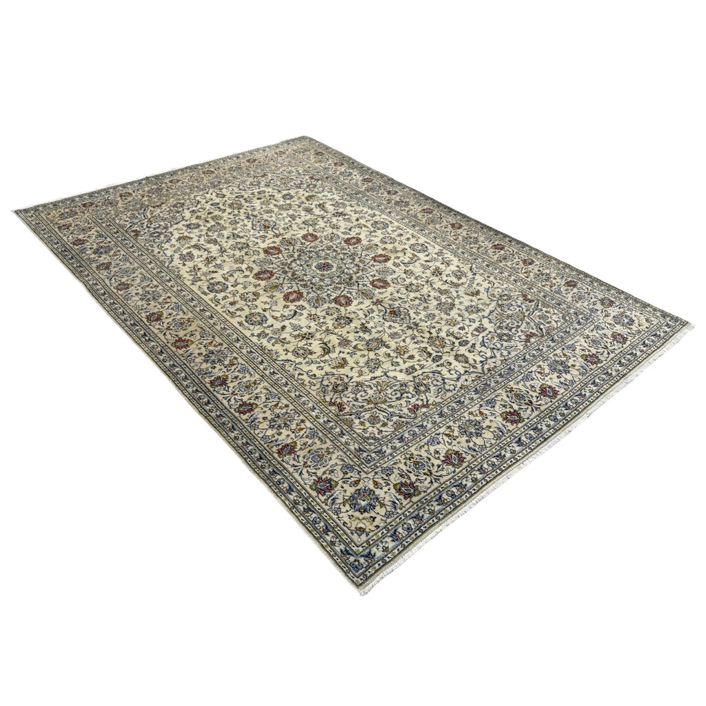 343 x 243 cm Hand Knotted Ivory Kashan Persian Rug