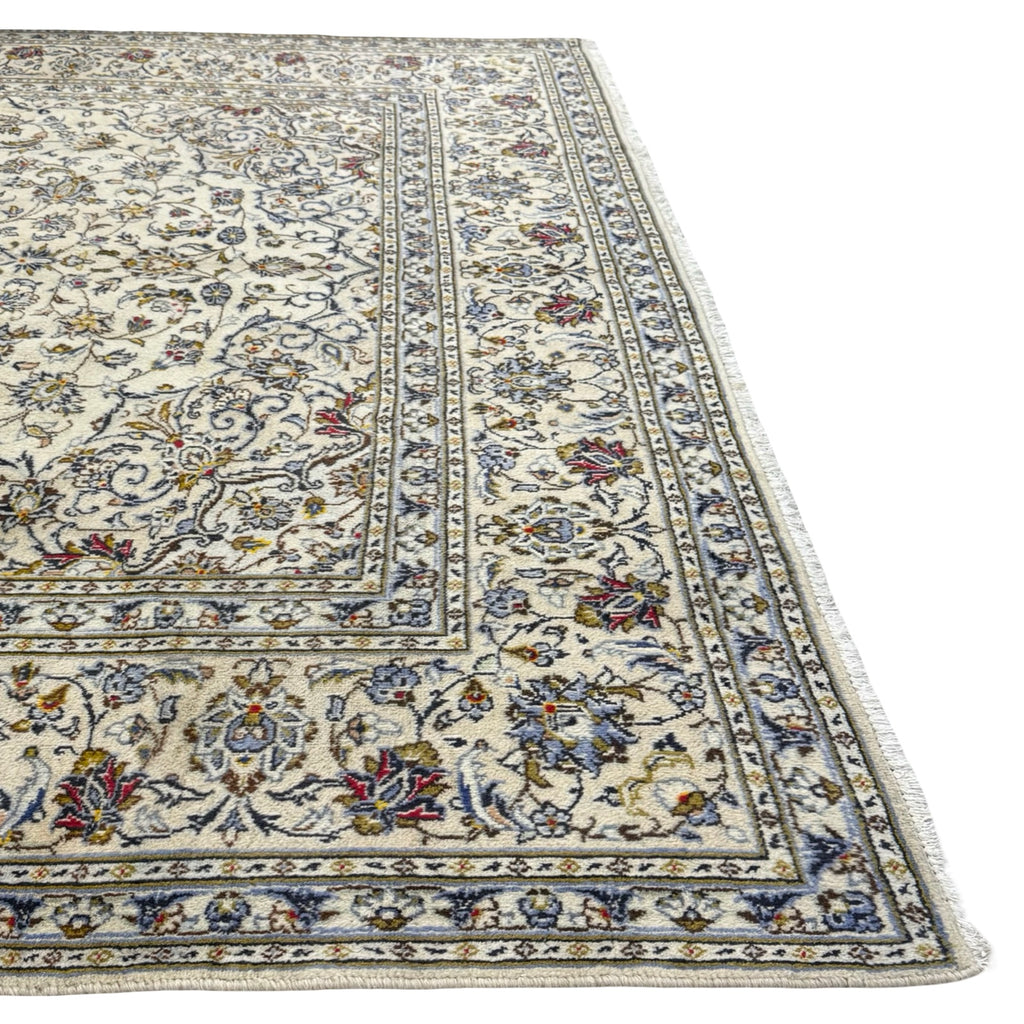 343 x 243 cm Hand Knotted Ivory Kashan Persian Rug