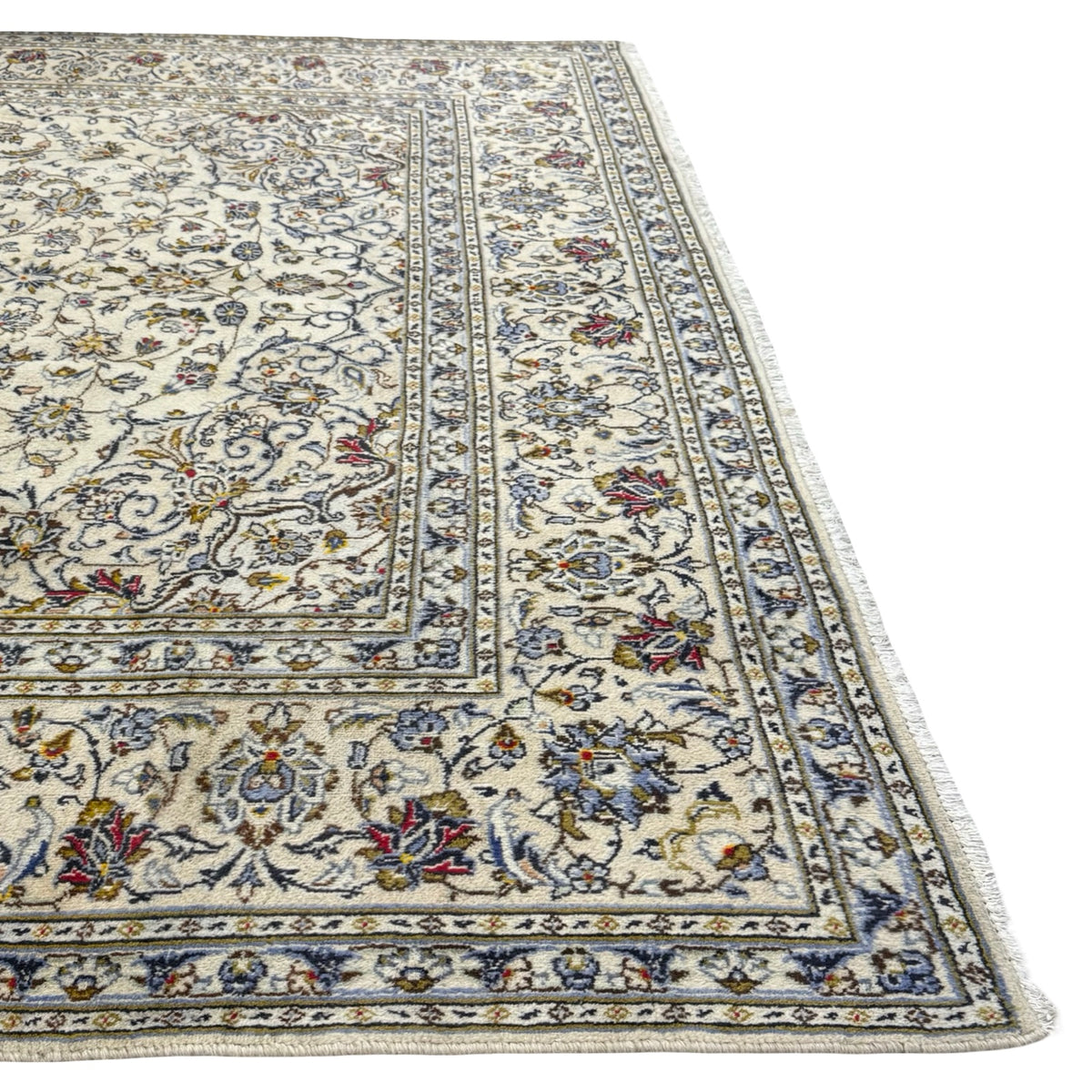 343 x 243 cm Hand Knotted Ivory Kashan Persian Rug