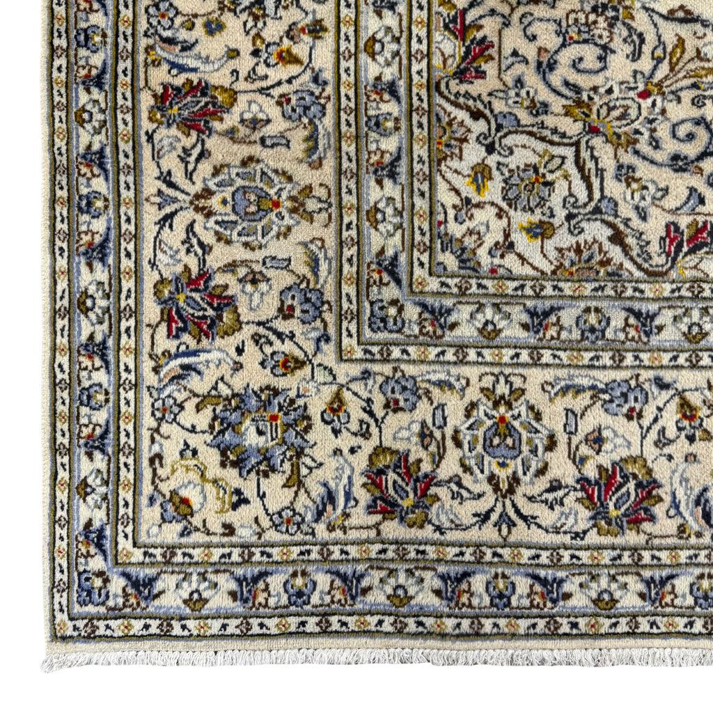 343 x 243 cm Hand Knotted Ivory Kashan Persian Rug