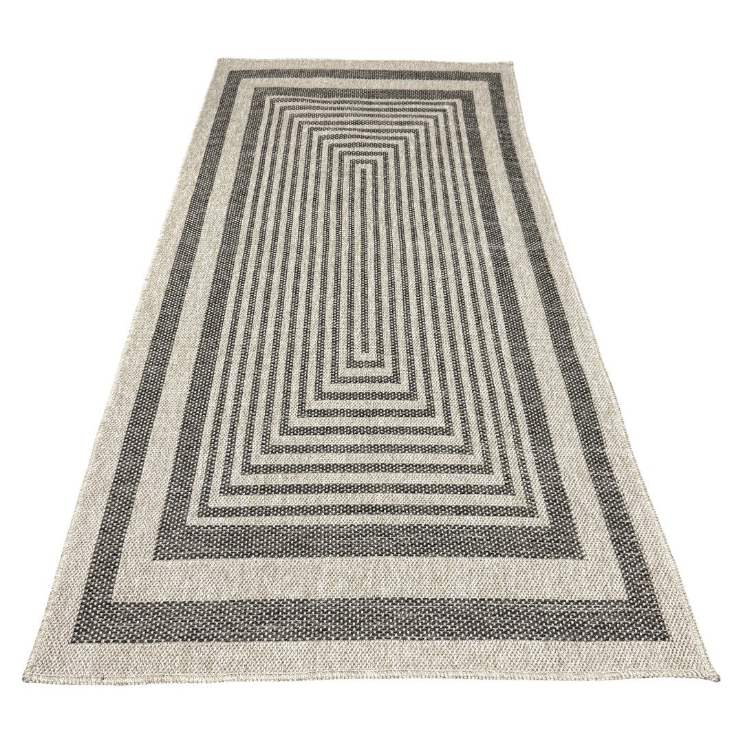 200 x 100 cm Beige & Charcoal Modern Linear Maze Indoor/Outdoor Rug