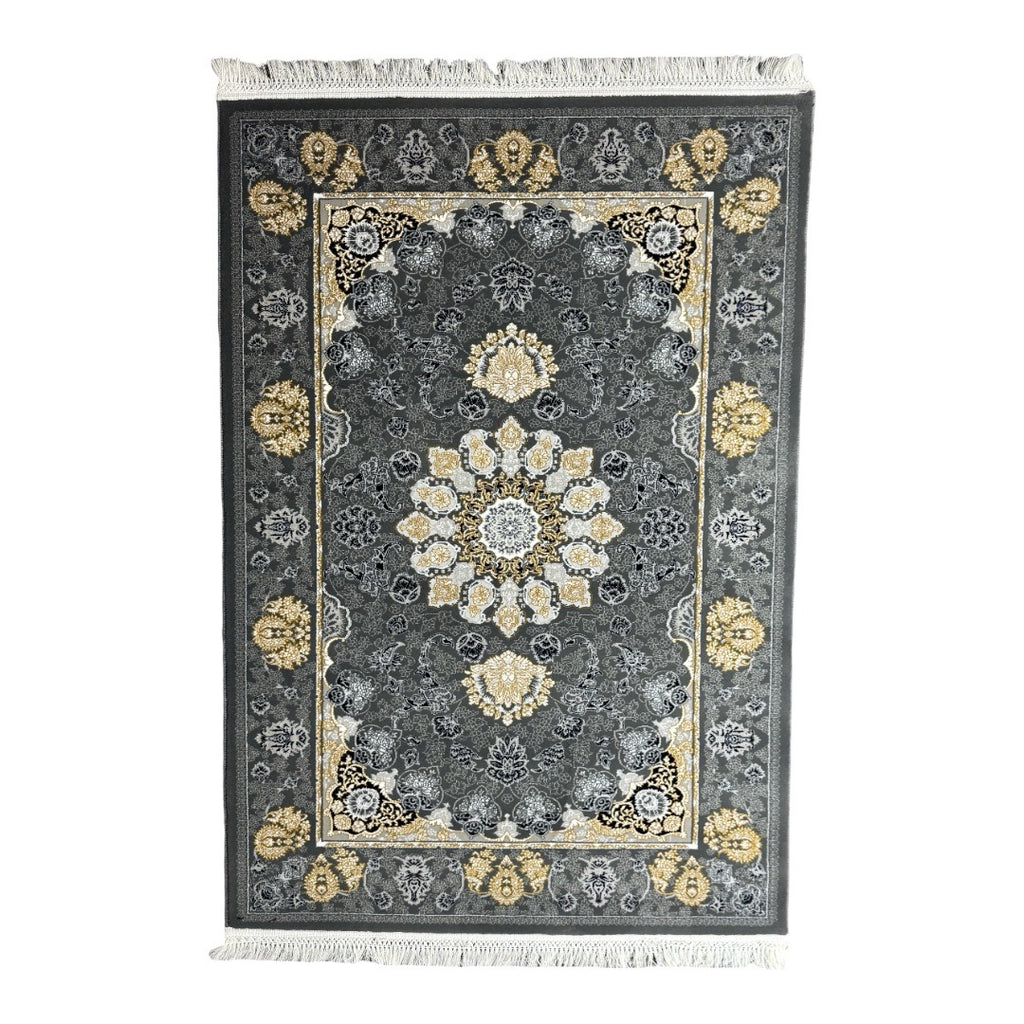 150 x 100 cm Charcoal & Gold Persian Floral Medallion Area Rug