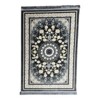 150 x 100 cm Grey Medallion Framed by Ivory Blossoms Persian Rug